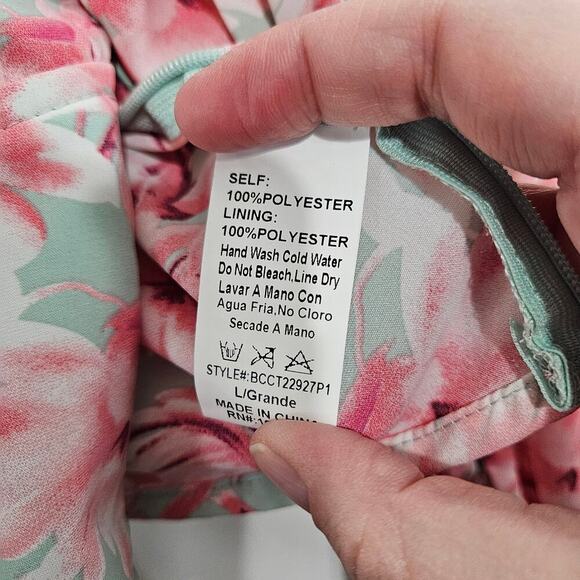 Floral Pink Puff Long Flare Sleeve Self Tie Front Crop Corset Top. Size Large - Picture 8 of 10